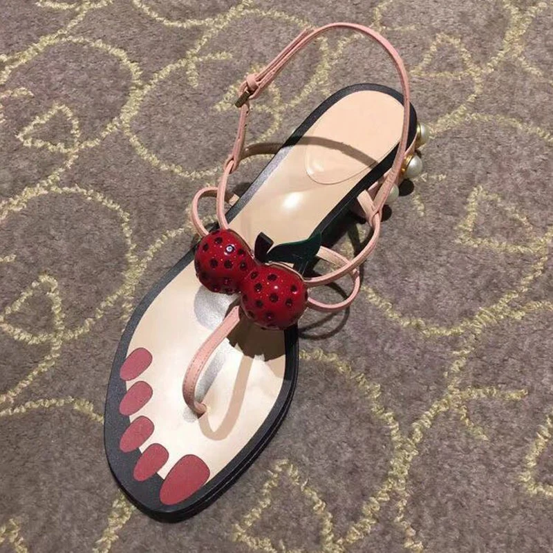 Bonjean/пикантные женские босоножки; модная вишня; обувь с ремешком на щиколотке; летние розовые кожаные туфли на плоской подошве с жемчугом и бусинами; сандалии с ремешками