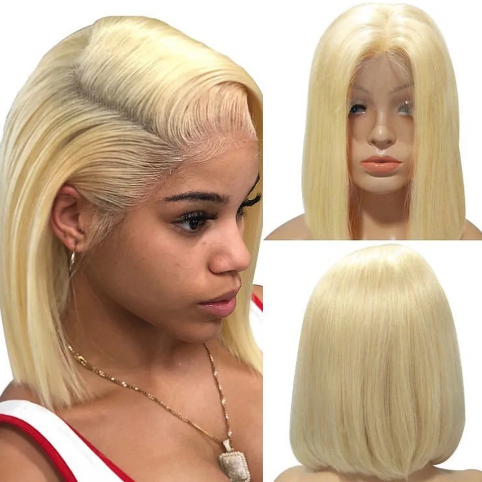 

Blonde Bob Lace Front With Pre Plucked Hairline With Baby Hair Natural Color Free Shipping Peruvian Lace Front 613 Short Bob Wig