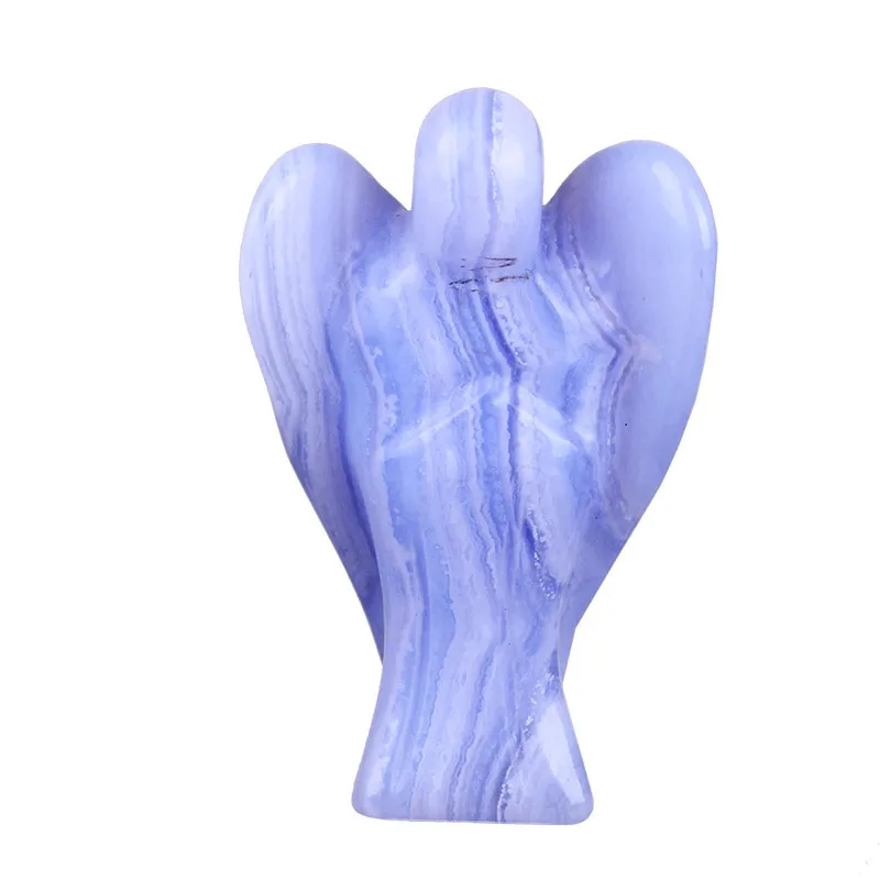 

1.5" Natural Blue Lace Agate Carved Angel Statue Collection with Wing Figurine Hand Engraving Wings Polished Stone AN002
