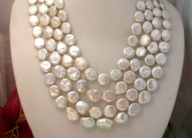 

>@@@@@ A>100"14mm coin white freshwater pearl necklace a -Top quality free shipping