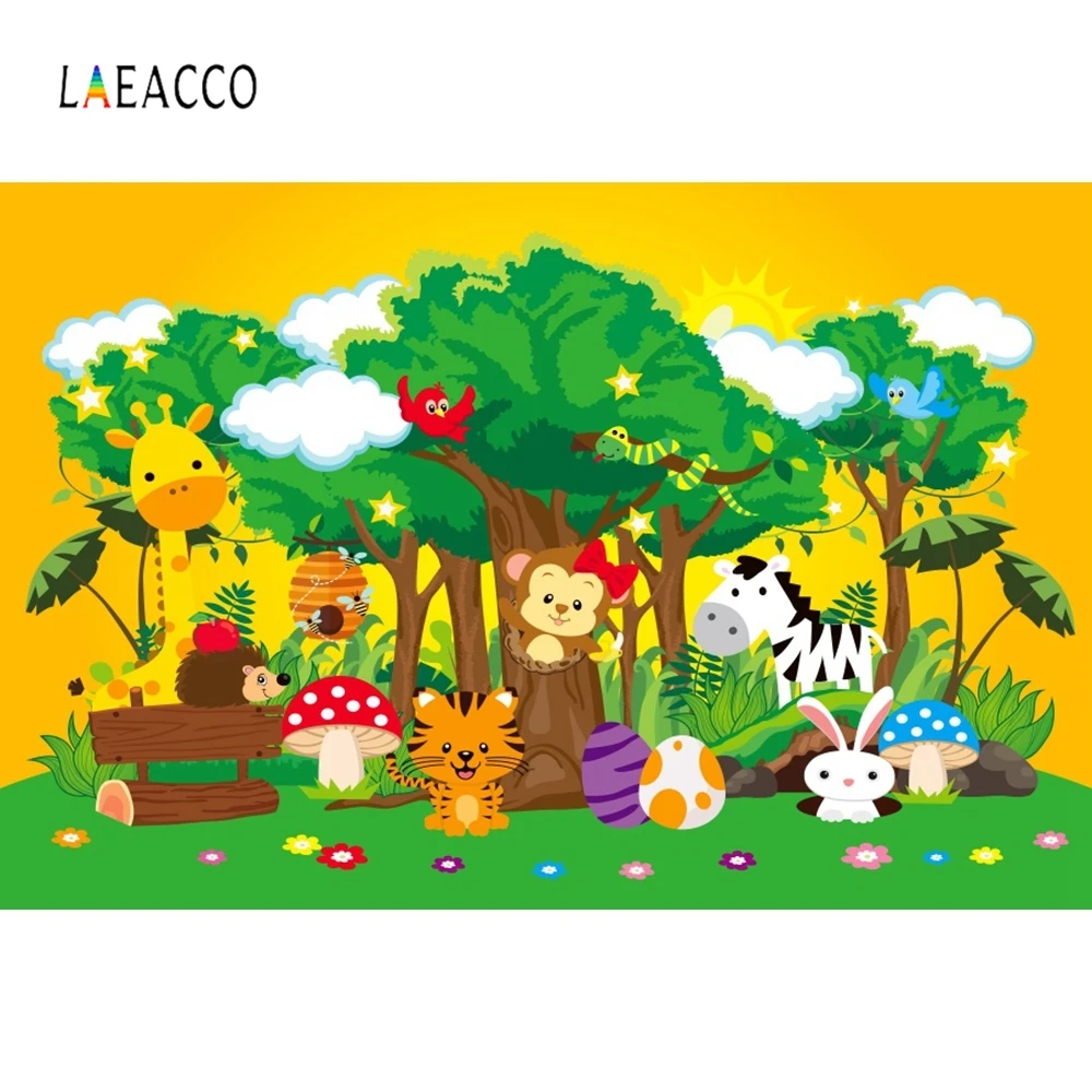 

Laeacco Safari Party Jungle Animals Grassland Baby Photography Backgrounds Photographic Customized Backdrops for Photo Studio