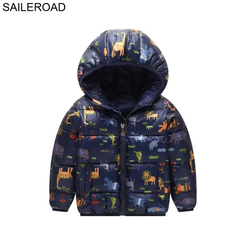 SAILEROAD Динозавр Pattern Зимний Мальчик Куртка 2-7age Мальчики Парка Теплые Детские Пальто Пух Хлопка Мультфильм Животных Детская Одежда