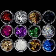 12 коробок в наборе, смешанные цвета, для дизайна ногтей, форма бабочки, 3D лазерный блеск, для ногтей, хлопья, тонкие блестки, блестки, кусочки, декоративные советы