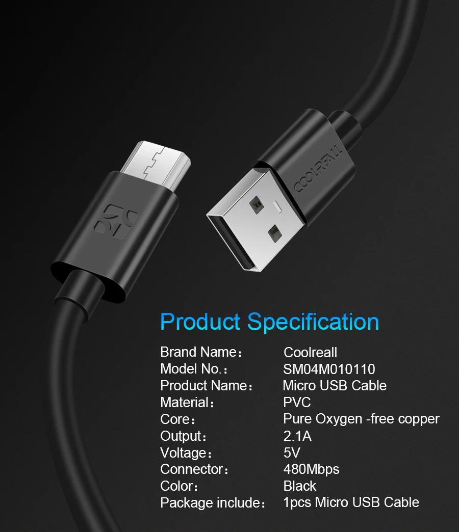 Coolreall Micro USB кабель 2A Дата кабель Быстрая зарядка мобильный телефон зарядное устройство кабель синхронизации 1 м для Samsung Xiaomi huawei Tablet 5 шт