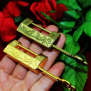 

1Pc Vintage Antique Iron Old Lock Retro Birds Flower Padlock Jewelry Wooden Box Padlock Lock for Suitcase Drawer Cabinet + Key