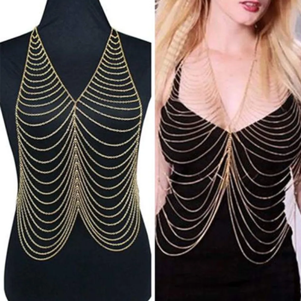 

1 Pcs European Style Hot Sale Sexy Waist Belly Women Tassel Crossover Harness Bikini Gold Body Chain Necklace Gifts Girls