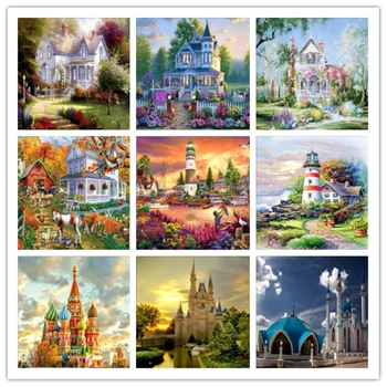 

%5d diy diamond embroidery mosaic diamond painting cross stitch needlework Kits Home Decoration landscape houses building garden