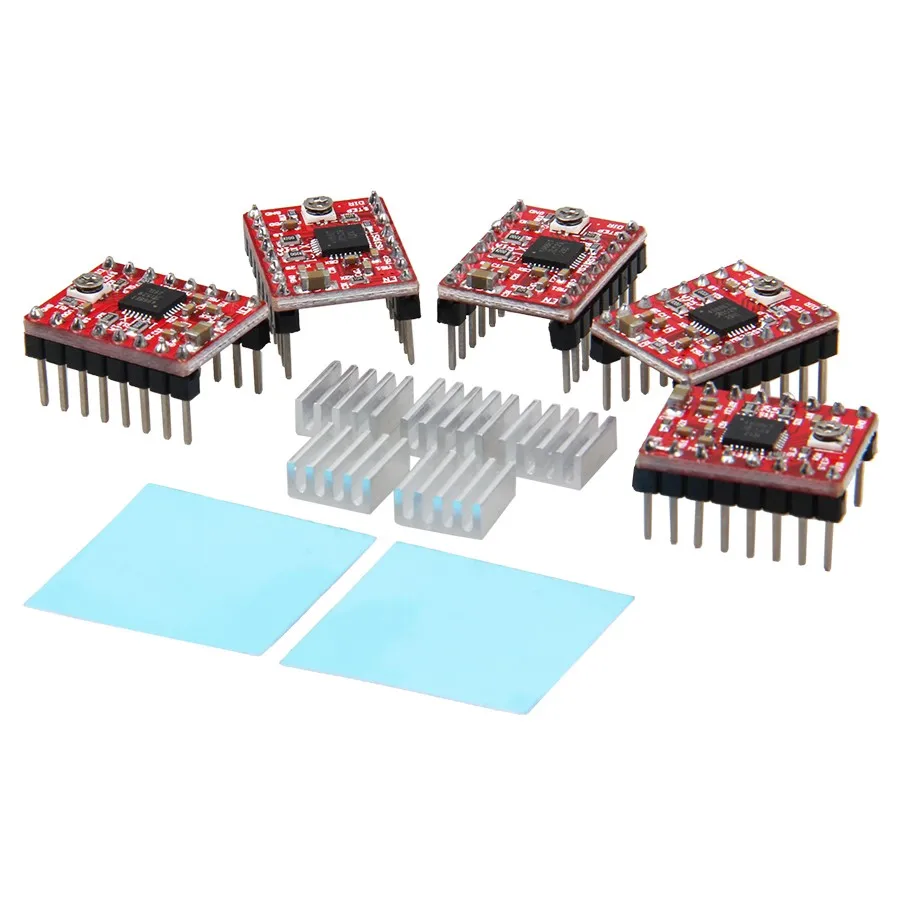 

5pcs/lot Reprap Pololu A4988 Stepper Motor Driver Module with Aluminum HeatSink & Adhseive for Ramps 1.4 3D Printer
