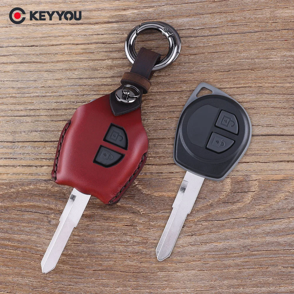

KEYYOU Leather 2 Button Key Case For SUZUKI SX4 Swift Grand Vitara Liana Key Cover Accessories
