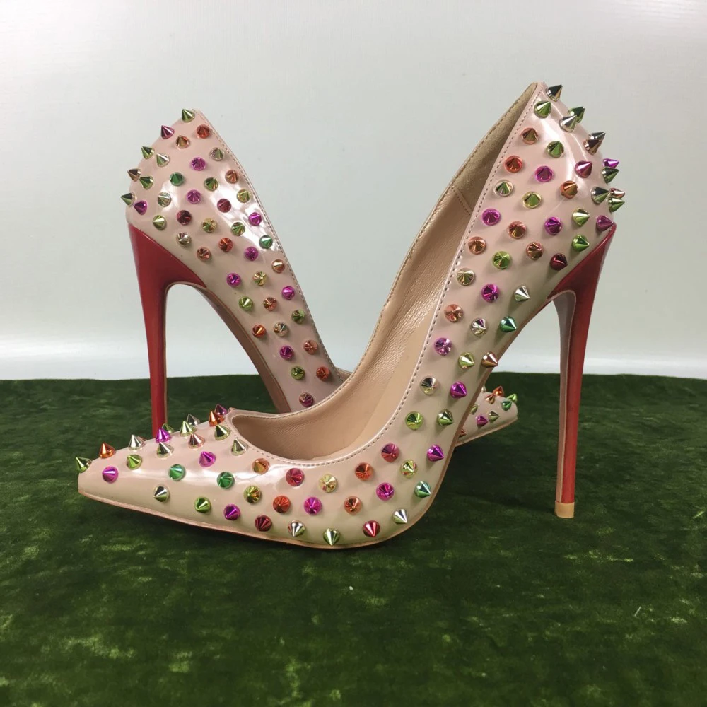 

New High Heels Color Rivet Shoes Exclusive Patent Brand Pu Leather ms. 10cm 12cm Female High Heels