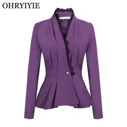 OHRYIYIE фиолетовый одной кнопки дамы кружево пиджаки для женщин для Новинка 2019 года демисезонный Куртки Блейзер Femme офисные то