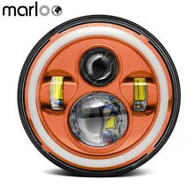 Marloo 7Inch LED Halo Harley Headlight, Orange Red Black With White DRL Amber Turn Signal For Harley Davidson 7″ Round Headlamp