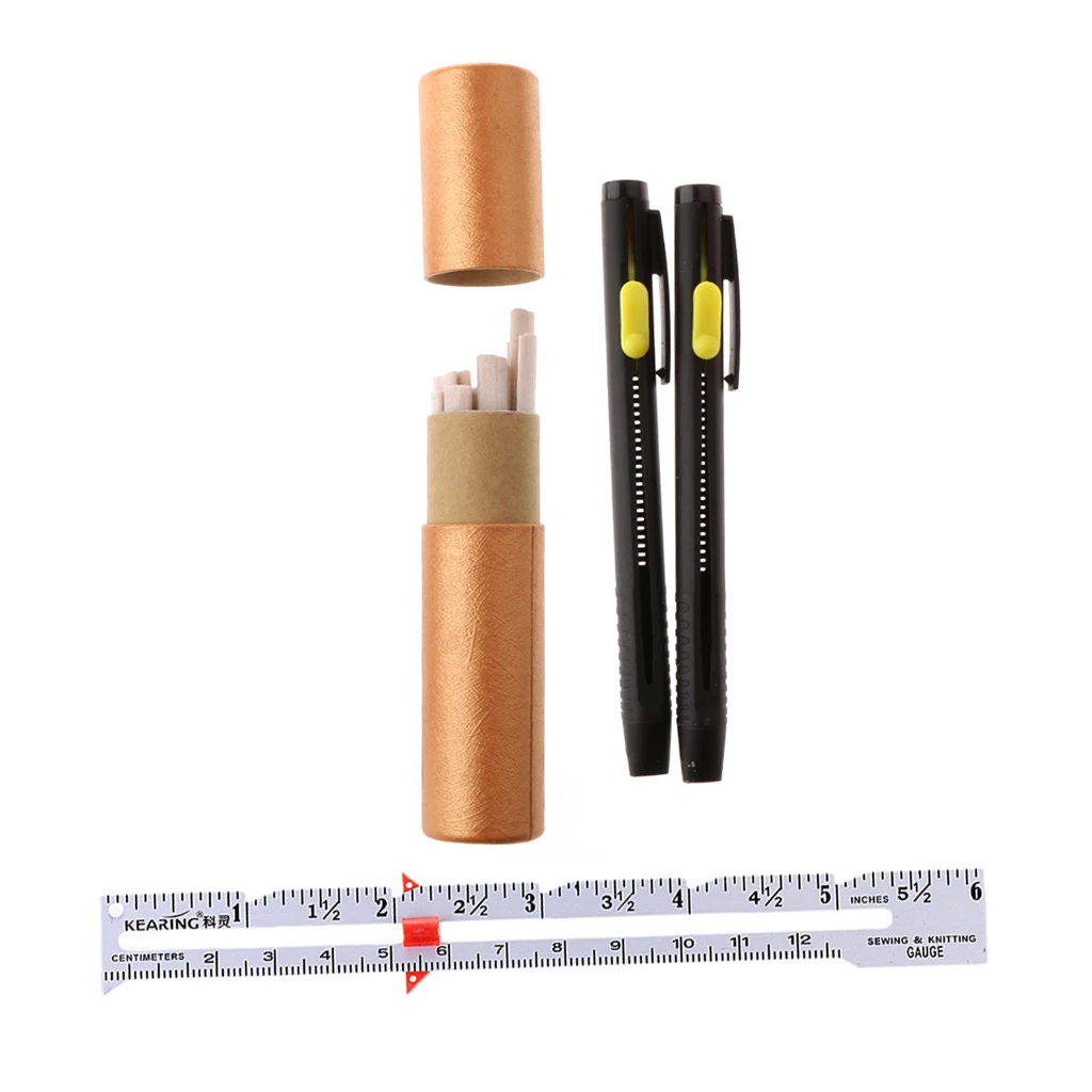 1 Set Tailors Sewing Dressmakers Marking Chalk + 1Pcs Metal Sewing Gauge