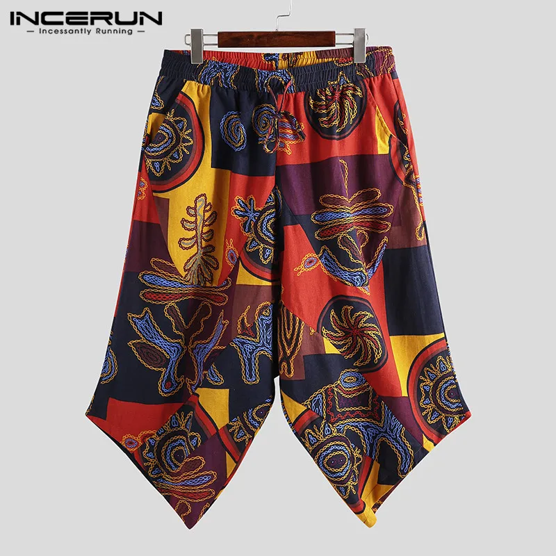 

INCERUN Mens Joggers Pants 100%Cotton Loose Printed Pants 2019 Summer Bohemia Harem Pantalones Hombr HipHop Pockets Streetwear