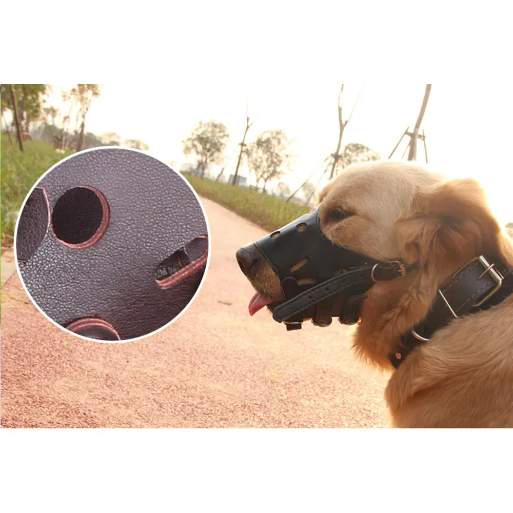 

1Pcs Adjustable Pet Dog Mouth Cover Anti-Barking Muzzles Soft PU Leather Mask