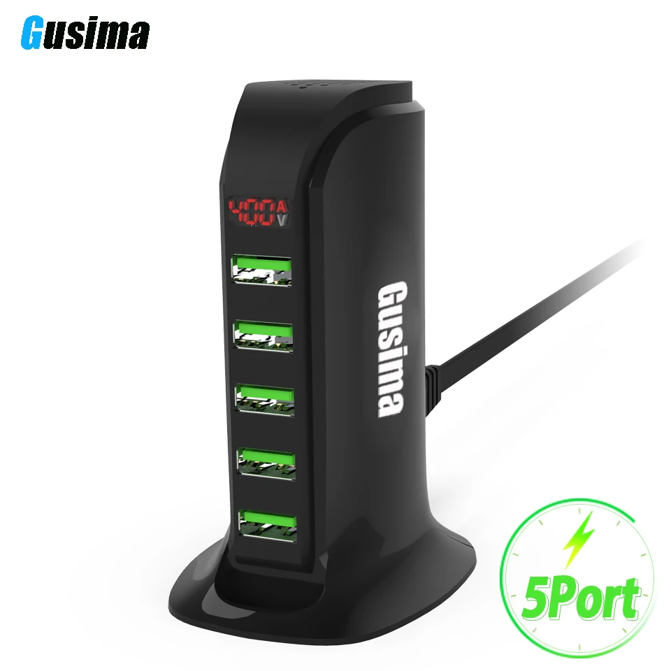 

Gusima 5 Port Multi USB Charger HUB LED Display USB Charging Station Dock Universal Mobile Phone Desktop Wall Home Chargers
