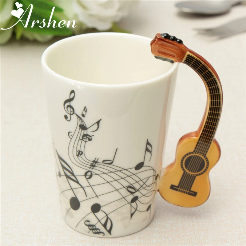 Arshen Novelty 220ml Guitar Ceramic Cups Personality Music Note Milk
