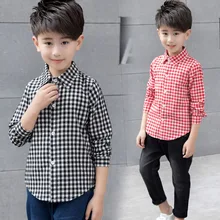Летняя коллекция года, детская одежда рубашки в клетку для мальчиков топы с длинными рукавами для мальчиков-подростков, хлопковые рубашки детские повседневные школьные топы, одежда