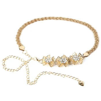 

Women Fashion Waist Belt Sexy Retro Metal Waist Chain Belt Flower Thin Skinny Chunky Fringes Dress Waistband