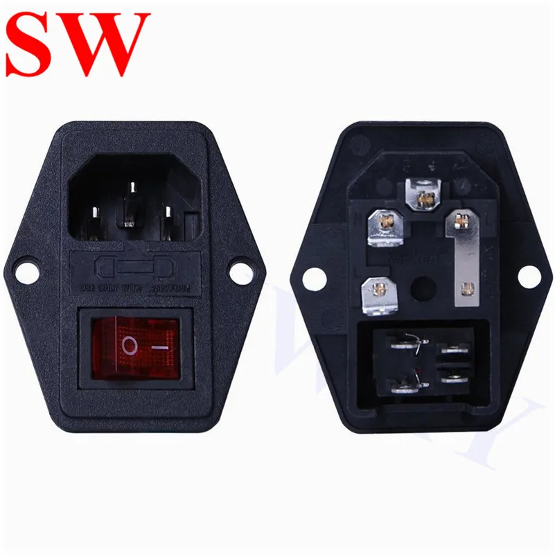 

5pcs Arcade Computer Cabinet Switched Power Socket Connector 10A 250V 3Pin IEC320 C14 lighting with Fuse Holder for Game Machine