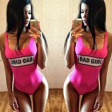 2016 New Arrival Bad Girl Printing Halter Swimsuit One Piece Neon Bathing Suits Letter Bikini maillot