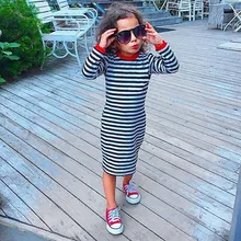 Платье в полоску для маленьких девочек, модная одежда с длинными рукавами, наряды, платье принцессы, enfant Fille, повседневные платья для девочек