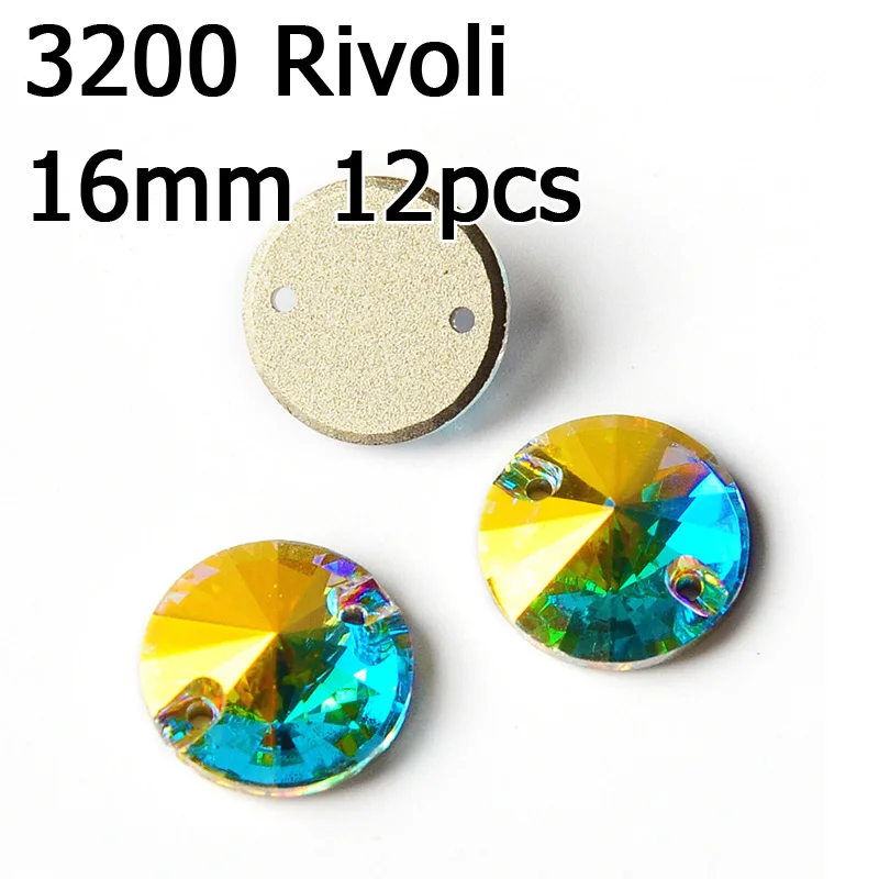 Crystal AB Sew On Rhinestones sparkle Round Strass Rainbow For Jewelry Dress Gymnastics Garment Decoration - Цвет: rivoli 16mm 12pcs