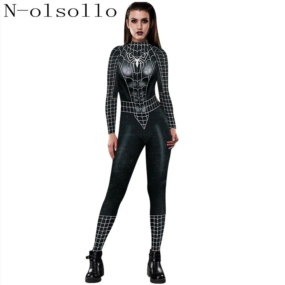 N olosllo 3D SpiderMen с принтом готический комбинезон длинным рукавом боди высоким