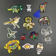3d аппликация ручной работы с бисером и стразами|patch animal|beaded