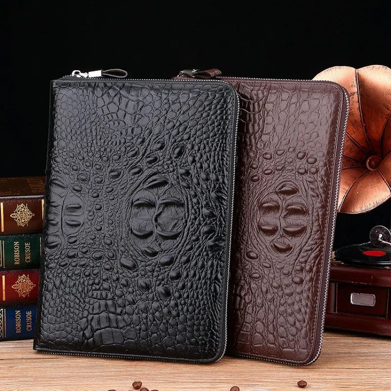 

2019 Business Zipper MoneyClip Men Purses Genuine Leather Wallets Wristlet with Strap Handbag Long Black Brown Phone Clutch Bag