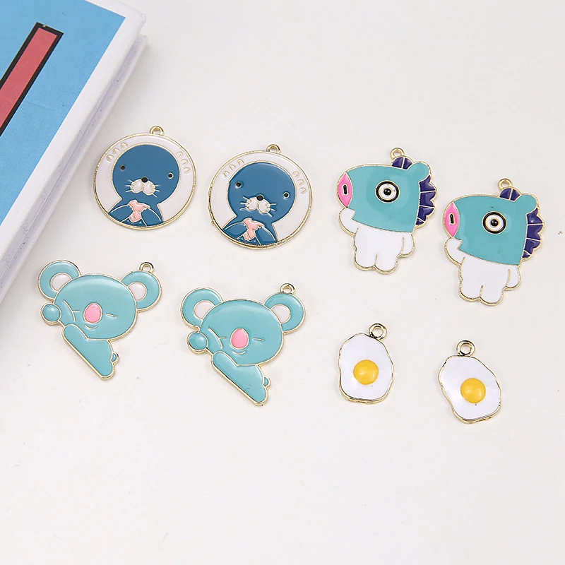 

10pcs DIY Kawaii Animals Enamel Charms Hippo Koala Bear Omelet Alloy Drop Oil Pendants Flaoting Jewelry Earrings Accessory YZ514