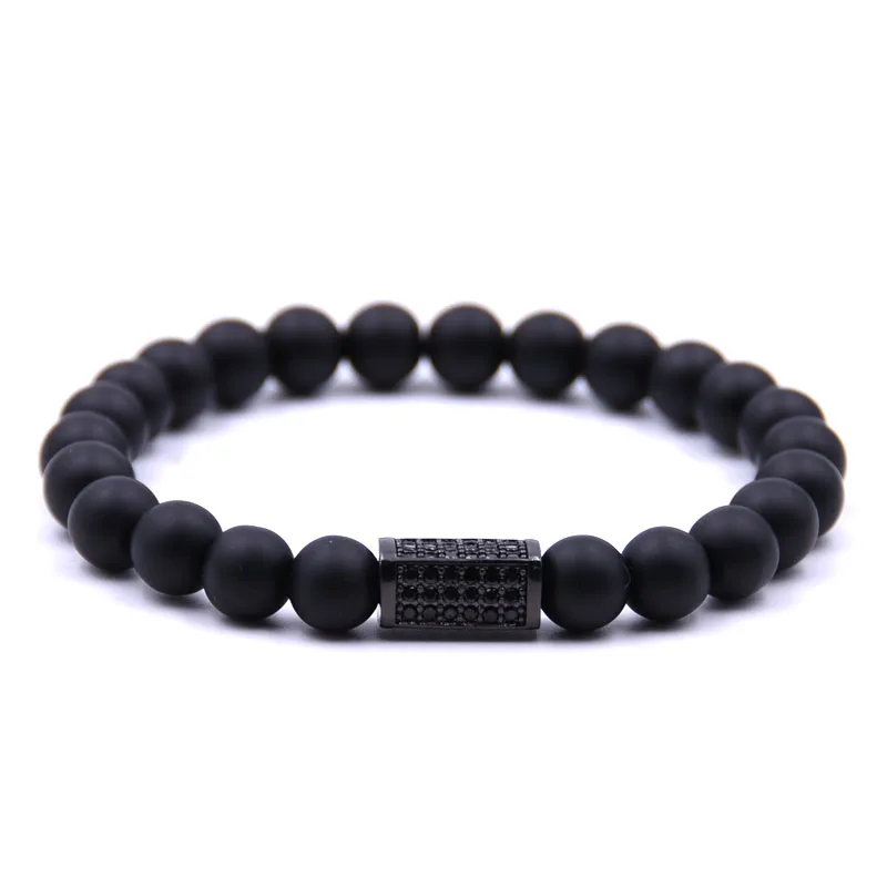 

KANGKANG fashion Matte Black stone Bracelet Micro-inlay Zirconia Dazzling 4 color Quadrangular prism Elastic Rope Bead Bracelet