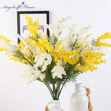 Высококачественный искусственный цветок, растение, акация, пластиковый цветок, помпон, 3 ветки, королевский цветок вишни, деревенский стиль, декоративный цветок