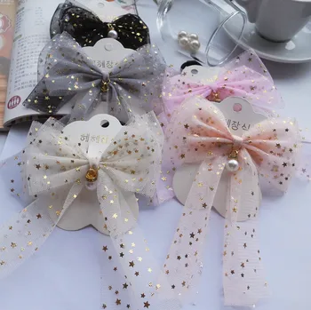 

Boutique 10pcs Fashion Cute Glitter Star Bow Hairpins Hair Clips Solid Bowknot Hair Ties Elastic Hair Bands Princess Headwear