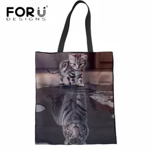 FORUDESIGNS Cat отражение тигр печати женщина Складной Shopper Сумки моды большой женский хлопок покупки сумки корзины эко-сумка
