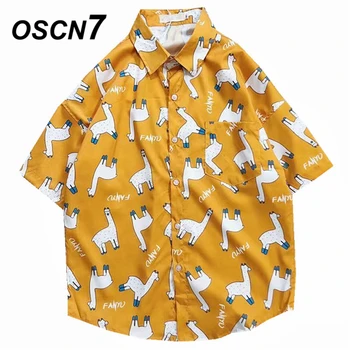

OSCN7 2019 Casual Printed Short Sleeve Shirt Men Street 2019 Hawaii Beach Women Fashion Short Sleeve Shirts Harujuku Mens 3013