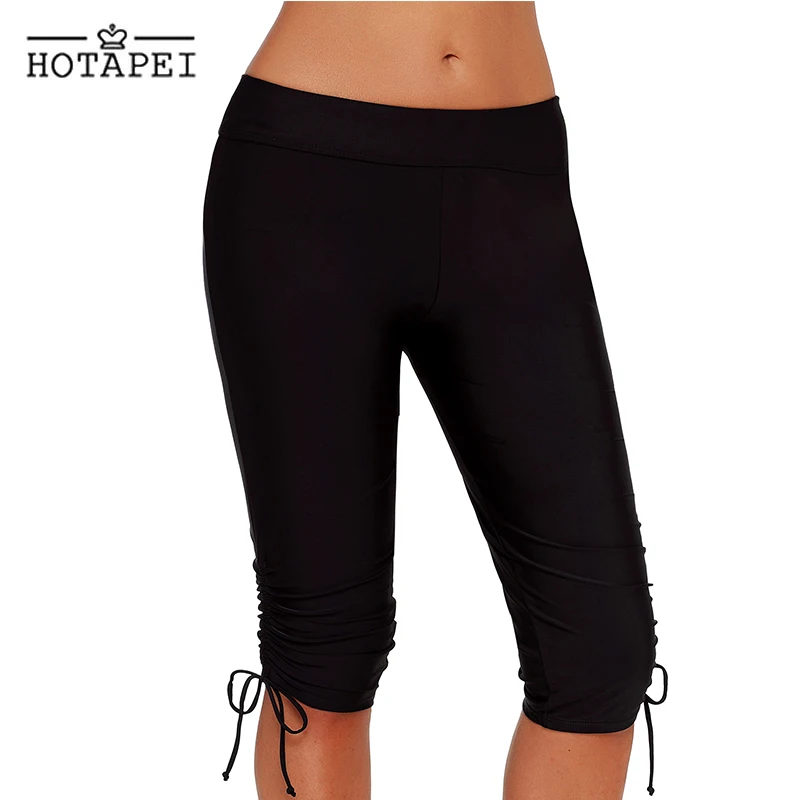 

hotapei Women Swimwear Bottoms Black Side Drawstring Rash Guard Boardshort Swim Trunks Plus Size Surf Sport Shorts Beach Wear XL