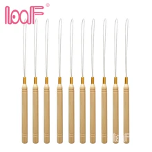 LOOF 10 шт. с деревянной ручкой изогнутая Тянущая игла для микро колец для наращивания волос проволочный Нитевдеватель Парик Инструменты для наращивания волос