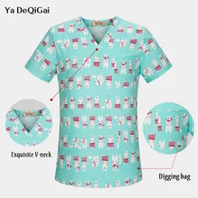 Hospital Nurse Scrub Tops Women Scrub clothes Breathable cartoon Printing Surgical Medical Uniforms wholesale surgery cap mask