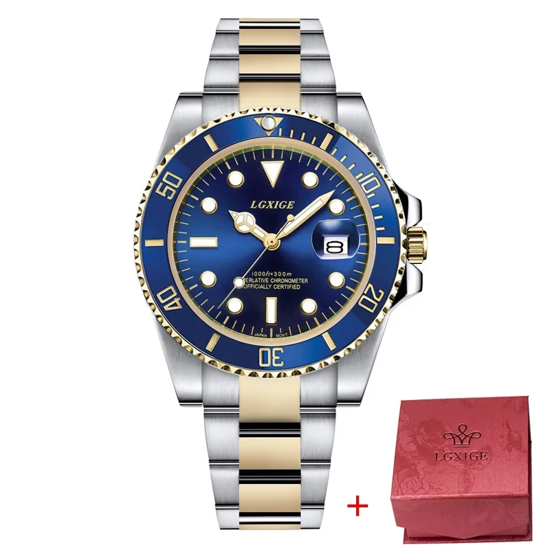 LGXIGE Брендовые мужские часы Топ бренд класса люкс спортивные кварцевые часы мужские водонепроницаемые наручные часы relogio masculino - Цвет: goldblue2