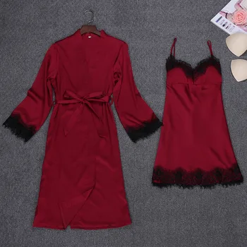 

Sexy Spring 2pcs Robe Suit Strap Top Kimono Sleepwear Sets Fashion Womens Home Wear Pajamas Nightwear Bath Gown M L XL