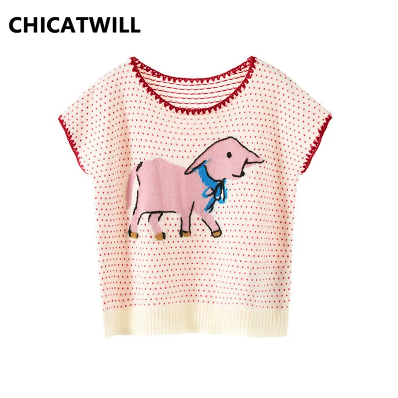 

CHICATWILL 2019 NEW ARRIVE Designer Women Knitted Animal T-shirt Cute Tops Tees