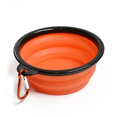Складная Силиконовая миска для собак с подвесной пряжкой, миска для воды для собак, дорожная Складная Кормление щенка, миски, собачий контейнер для еды - Цвет: orange