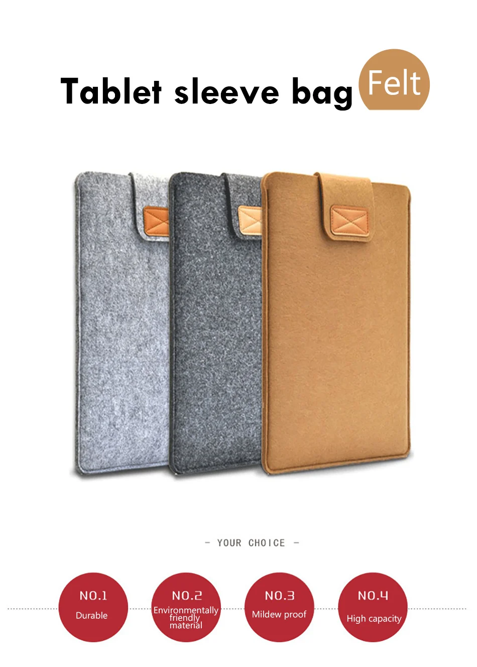 Universal Felt Bag Shockproof 810 inches Tablet Sleeve Bag Cover Funda For Xiaomi Pad4 Huawei M3 M5 Protective Pouch Thick Case (1)