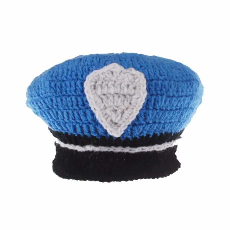 Handmade Hat Sets Newborn Photography Props Police Clothes Cap Pants Suit Unisex Apparel Knit Baby Bonnet New Baby Accessories (1)