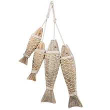 Antique decorative fish string wooden Mediterranean fish solid wood shell home fish carving pendant home decor wall hangings