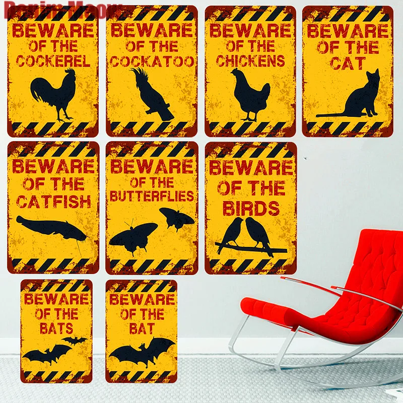 Beware Of Animal Retro Metal Plates Yard Zoo Kitchen Signs Cockerel Cat  Bird Wall Decor Art Plaque Bat Vintage Tin Painting N269 - Plaques & Signs  - AliExpress