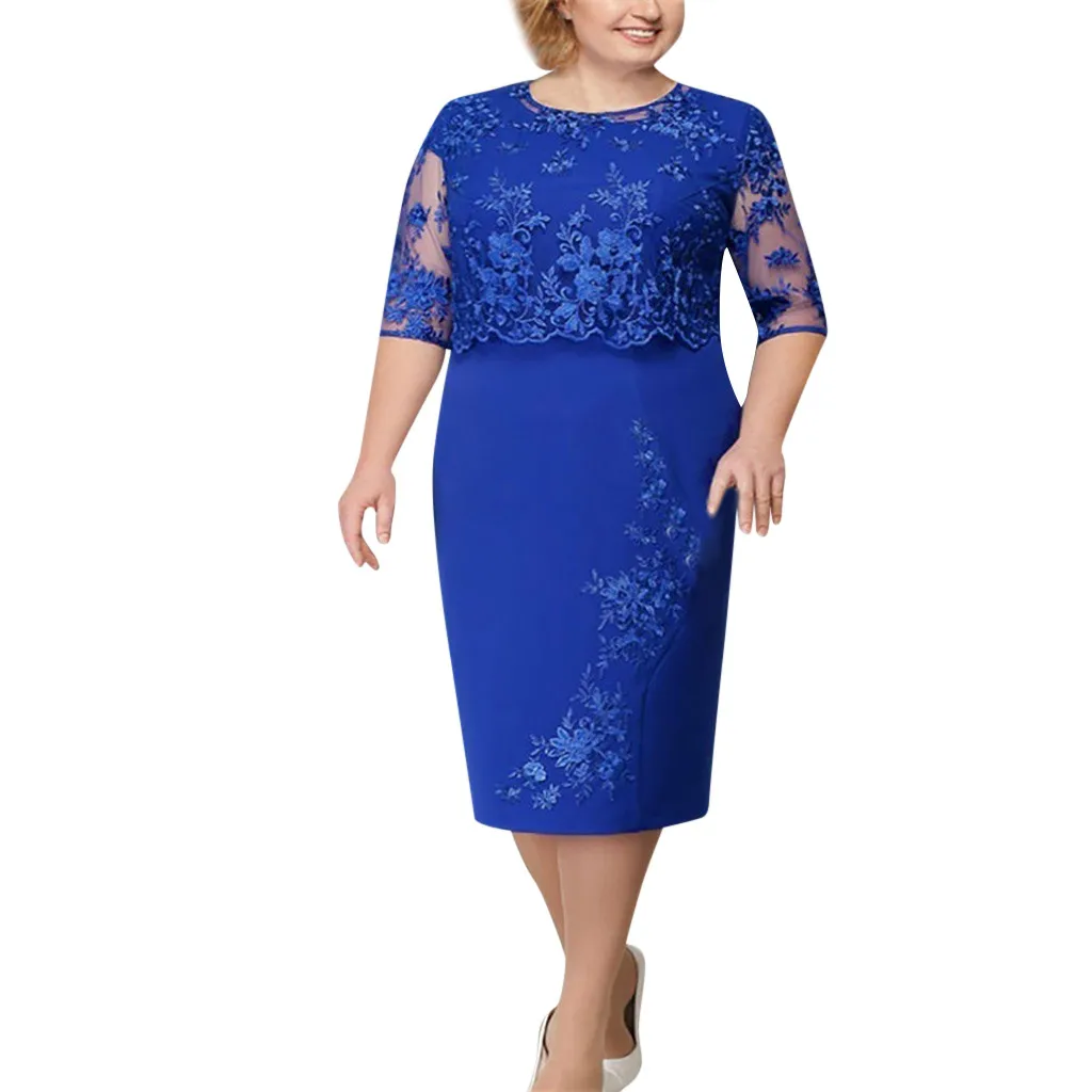 

Women's Elegant dress O Neck lace half sleeve fit fat femmale Mesh Vintage Party Big Size S-5XL dress woman party night dresses