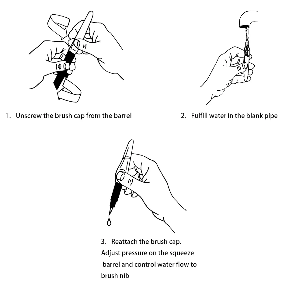 3 шт. многоразового воды кисти чернил Ручка для воды Цвет каллиграфия Рисунок Живопись иллюстрации ручка канцелярских