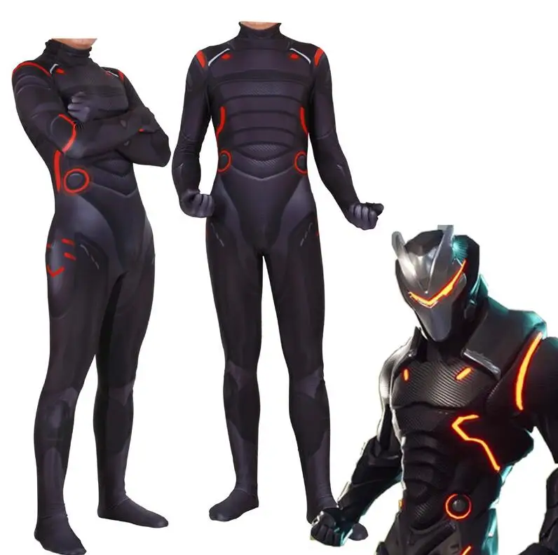 

Game Battle Royale Forniter Cosplay Costume Omega Oblivion link Zentai Bodysuit Tights Jumpsuit Suit Led Mask Halloween for Kids